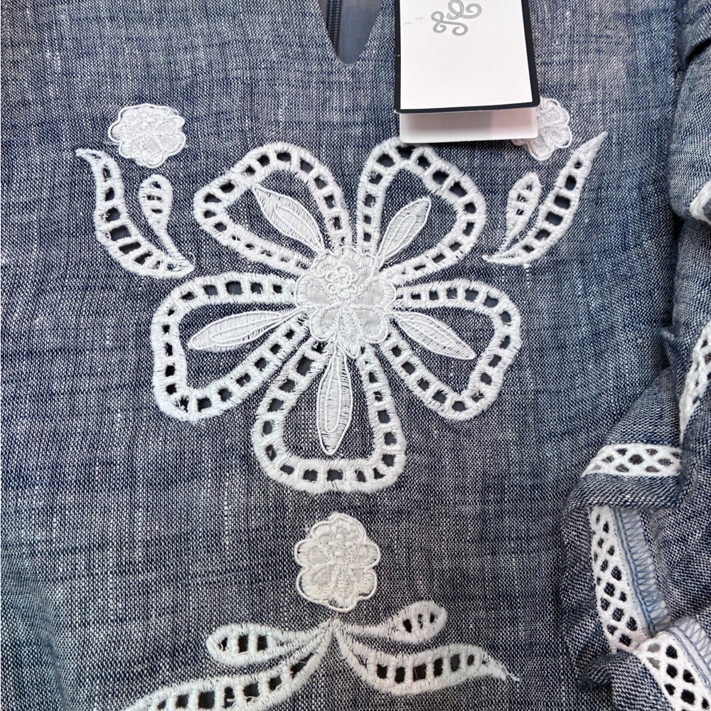 Tartine et Chocolat Linen Denim Jumpsuit with White Embroidery - Picture 4 of 8